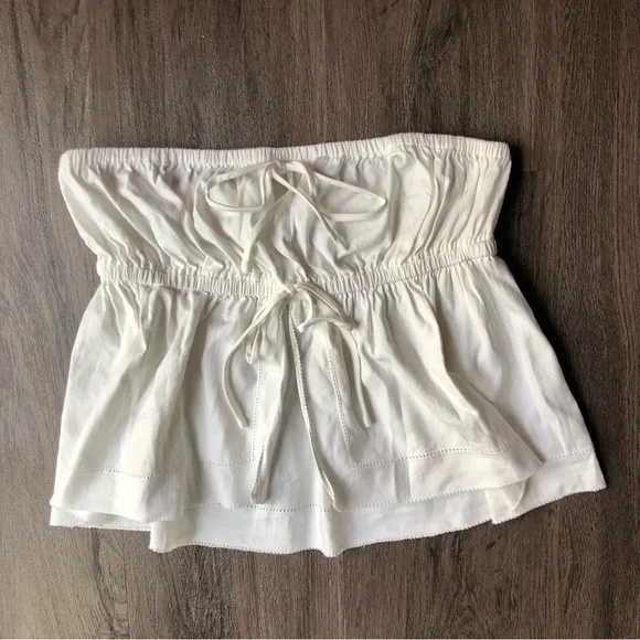 Reformation Rowan Strapless Top Size Small White Cotton Poplin Crop Ties Bows - Picture 2 of 10